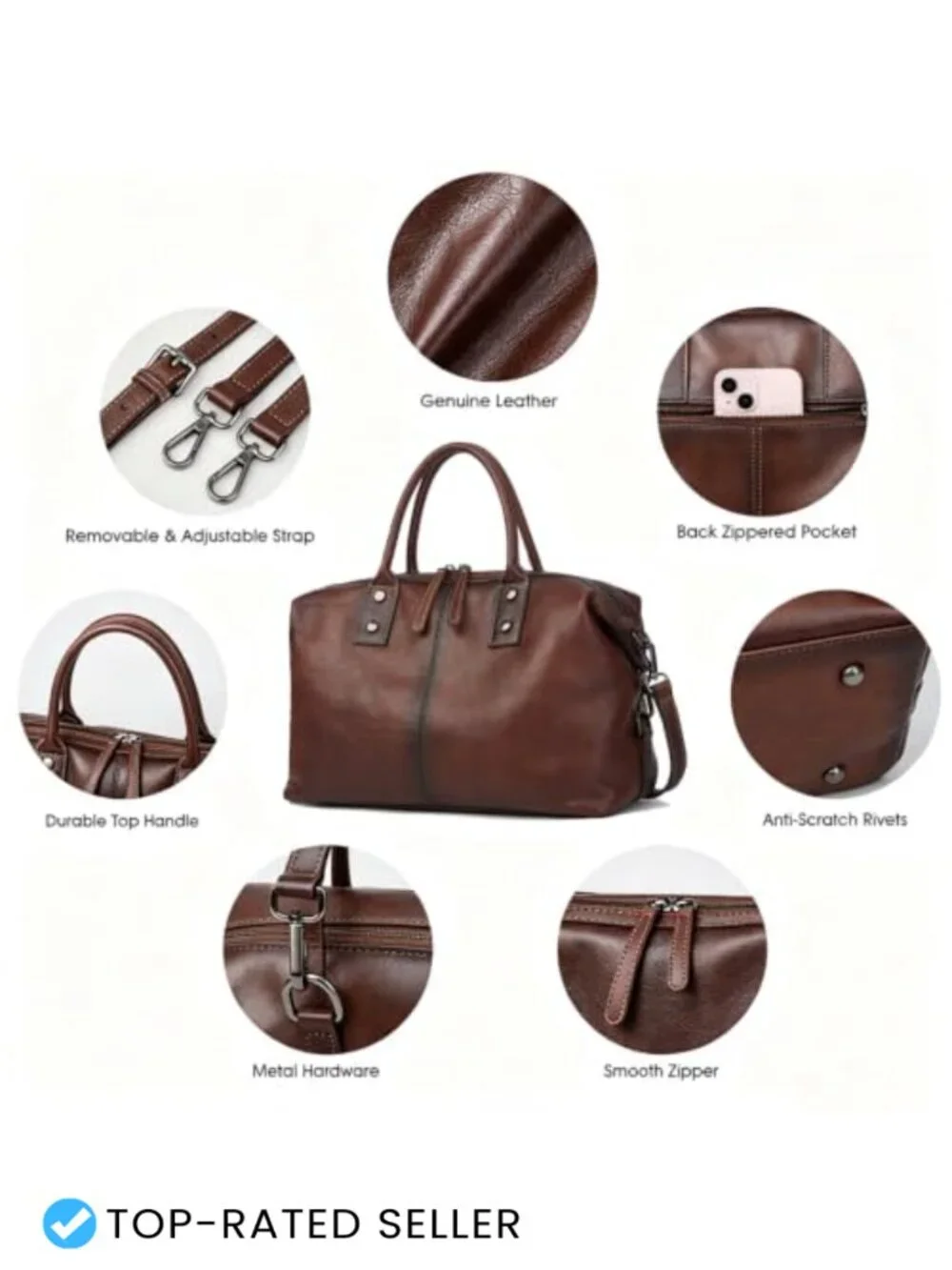 Genuine Leather Satchel Tote Bag Women Top Handle Handbag Designer Retro